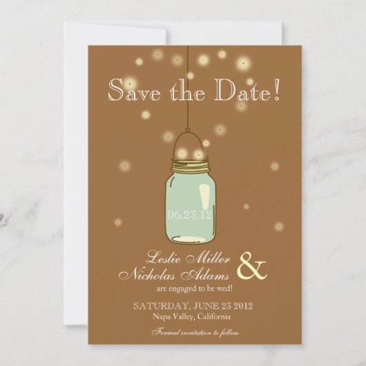 Mason Jar Fireflies Herz Hochzeit speichern das Da Save The Date (Vorderseite)