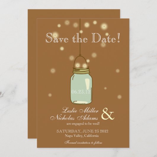 Mason Jar Fireflies Herz Hochzeit speichern das Da Save The Date (Vorne/Hinten)