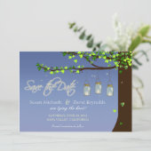Mason Jar Fireflies Oak Tree Save the Date (Stehend Vorderseite)
