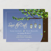 Mason Jar Fireflies Oak Tree Save the Date (Vorne/Hinten)