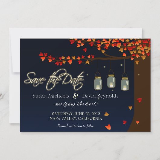 Mason Jar Fireflies Oak Tree Save the Date (Vorderseite)