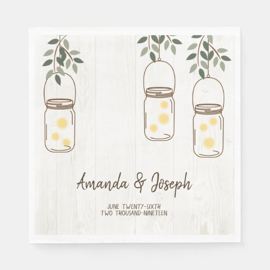 Mason Jar & Fireflies Rustic Wedding Napkins Serviette (Vorderseite)
