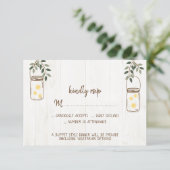 Mason Jar & Fireflies Rustic Wedding RSVP Cards (Stehend Vorderseite)