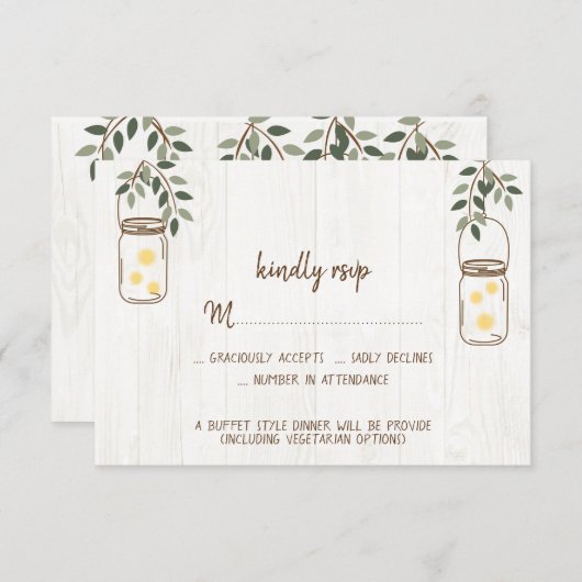 Mason Jar & Fireflies Rustic Wedding RSVP Cards (Vorne/Hinten)
