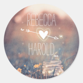 Mason Jar Fireflies Rustic Wedding Runder Aufkleber