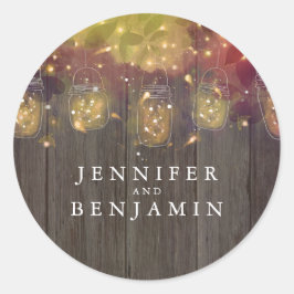 Mason Jar Fireflies Rustic Wedding Runder Aufkleber