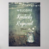 Mason Jar Fireflies Rustic Wedding Welcome Sign Poster (Vorne)