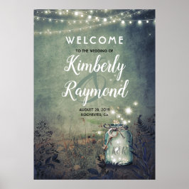 Mason Jar Fireflies Rustic Wedding Welcome Sign Poster