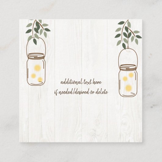 Mason Jar & Fireflies Rustikale Hochzeitsunterkunf Begleitkarte (Rückseite)