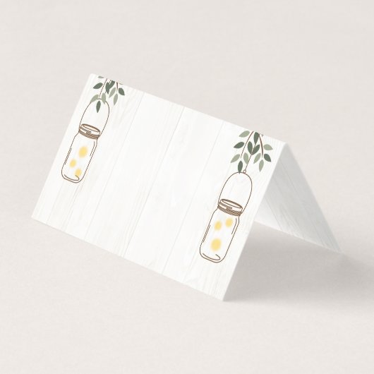 Mason Jar & Fireflies Rustikaler Hochzeitstisch Nr Visitenkarten (Rückseite)