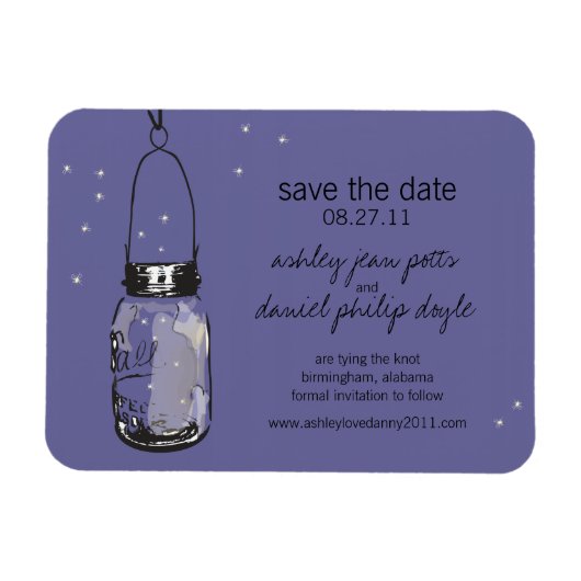 Mason Jar & Fireflies Save the Date Magnet (Horizontal)