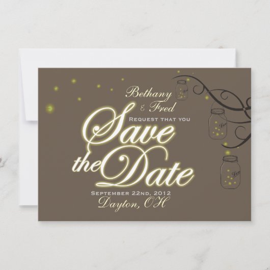 Mason Jar Firefly Blitzing Bug Save the Date (Vorderseite)