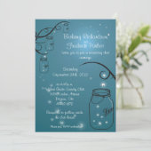 Mason Jar Firefly Hochzeit Einladung Blau Aquamari (Stehend Vorderseite)