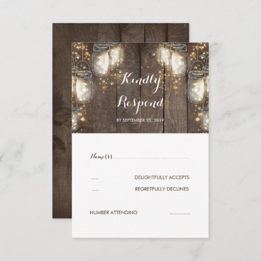 Mason Jar Firefly Lights Rustic Wedding RSVP (Vorne/Hinten)