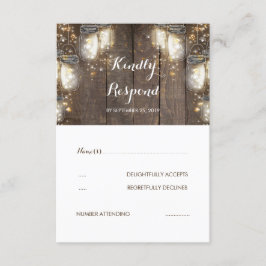 Mason Jar Firefly Lights Rustic Wedding RSVP Karte