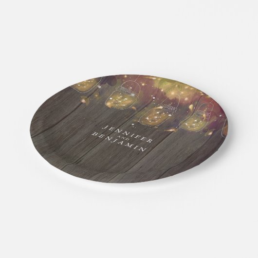 Mason Jar Firefly Lights Rustikale Hochzeit Pappteller (Schrägansicht)