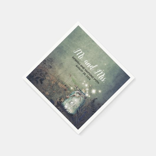 Mason Jar Firefly Lights Rustikale Hochzeit Serviette (Ecke)