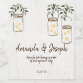 Mason Jar & Firefly Rustic Wedding Wine Label Weinetikett (Einzelnes Label)