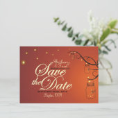 Mason Jar & Firefly Save the Date Postcard (Stehend Vorderseite)