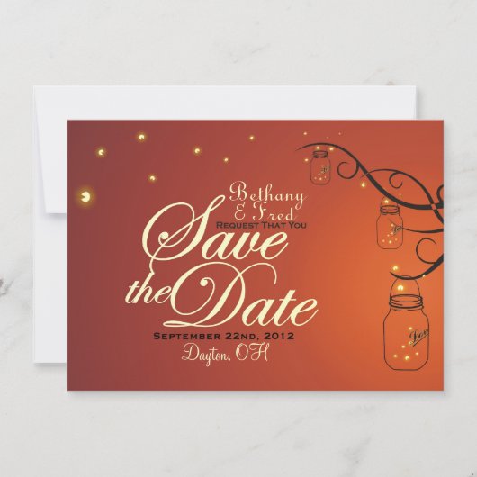 Mason Jar & Firefly Save the Date Postcard (Vorderseite)