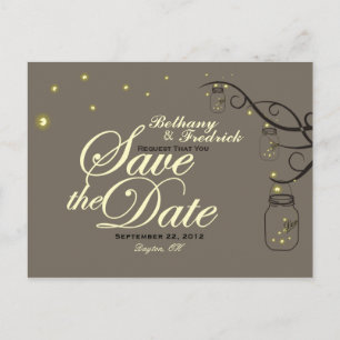 Mason Jar & Firefly Save the Date Postcard Latte Ankündigungspostkarte