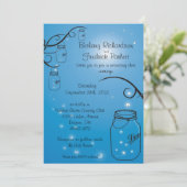 Mason Jar Firefly Wedding Invitation Medium Blue Einladung (Stehend Vorderseite)