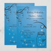 Mason Jar Firefly Wedding Invitation Medium Blue Einladung (Vorne/Hinten)