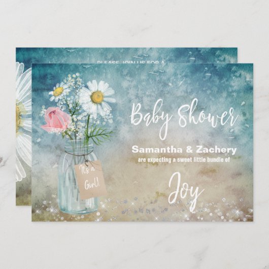 *~* Mason Jar Floral Baby Dusche Rustikale Wasserf Einladung (Vorne/Hinten)