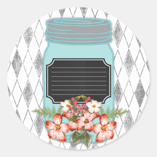 Mason Jar Floral Custom Text Label Aufkleber (Vorderseite)