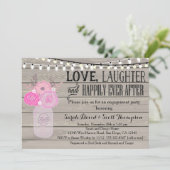 Mason Jar Floral Pink Einladung (Stehend Vorderseite)