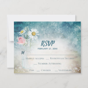 *~* Mason Jar Floral Rustikale Hochzeit RSVP Karte