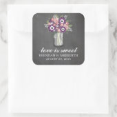 Mason Jar Floral Wedding Quadratischer Aufkleber (Tasche)