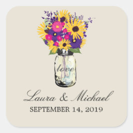 Mason Jar Floral Wedding Quadratischer Aufkleber