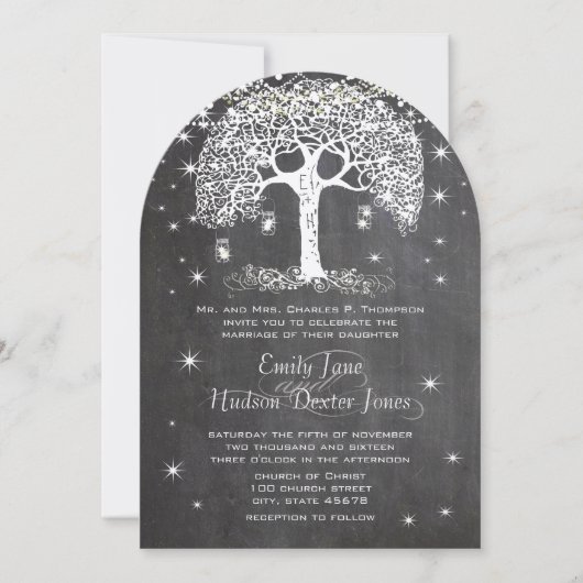 Mason Jar Forest Chalkboard Tree Einladung (Vorderseite)