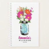Mason Jar Fuchsia Pink Orange Gerber Daisies Planer (Vorderseite)
