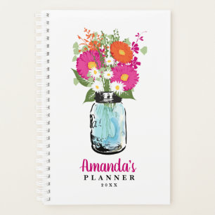 Mason Jar Fuchsia Pink Orange Gerber Daisies Planer