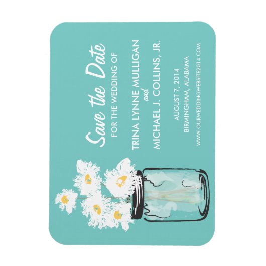 Mason Jar füllte sich Save the Date mit White Dais Magnet (Vertikal)