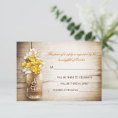Mason jar & gelbe weiße Blume Hochzeit RSVP Karte (Stehend Vorderseite)
