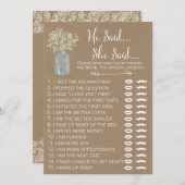 Mason Jar Gipskraut Dusche Er sagte, sie sagte (Vorne/Hinten)