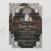 Mason Jar Gipskraut Floral Lace Brautparty Einladung (Vorne/Hinten)