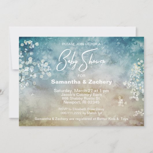 *~* Mason Jar Gipskraut Kinderdusche Rustikal Einladung (Rückseite)