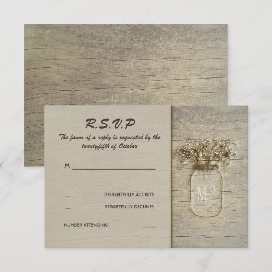 Mason Jar Gipskraut Rustic Barn RSVP Karten (Vorne/Hinten)