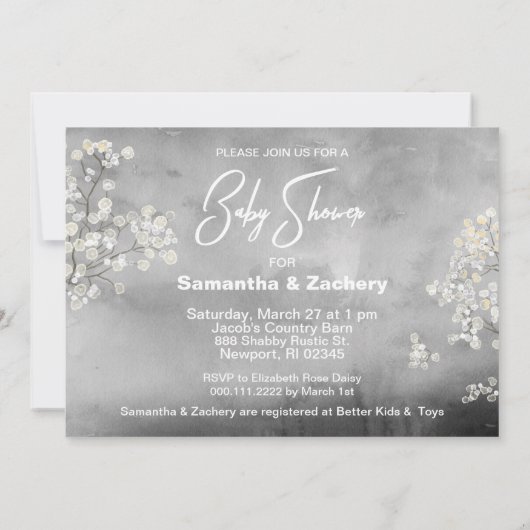 *~* Mason Jar Gipskraut Rustikale Babydusche Einladung (Rückseite)