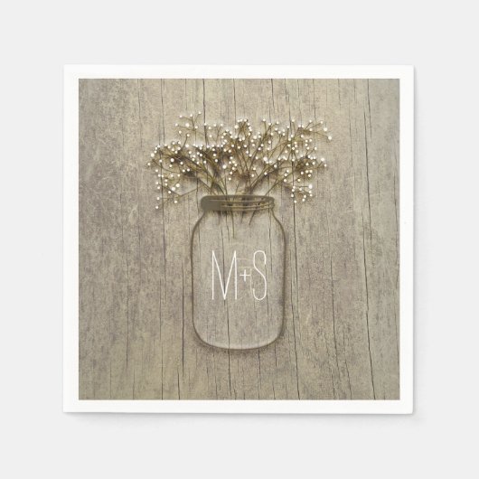 Mason Jar Gipskraut Rustikale Hochzeit Serviette (Vorderseite)