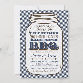 Mason Jar GRILLEN Einladung, Paare Dusche Navy Blu Einladung