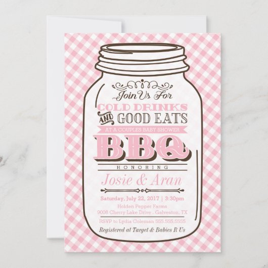 Mason Jar GRILLEN Invitation, Couples Baby Shower Einladung (Vorderseite)