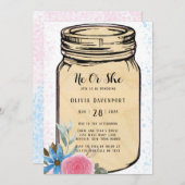 Mason Jar He or she Gender Reveal Baby Shower Invi Einladung (Vorne/Hinten)