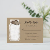 Mason Jar Hearts Lights Kraft Wedding RSVP Card Karte (Stehend Vorderseite)