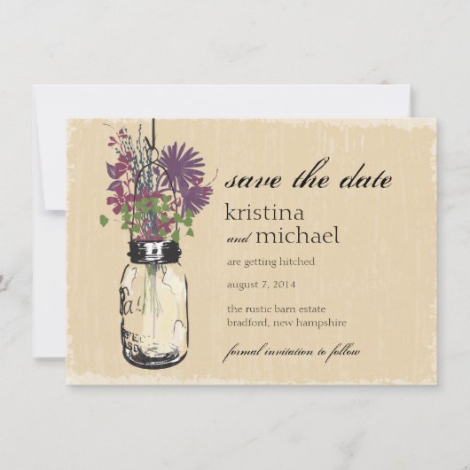 Mason Jar & Herbstliche Wildblumen Save the Date (Vorderseite)