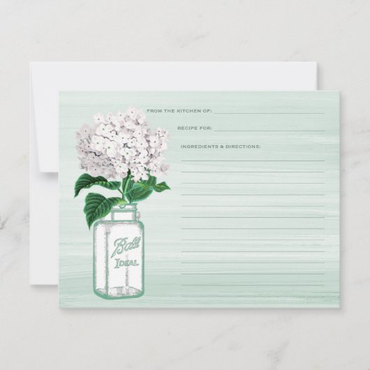 Mason Jar & Hydrangea Mint Green Recicard (Vorderseite)
